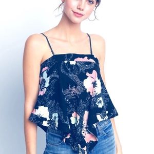 Free People Blouse Get Your Love Tank Top Floral Handkerchief Black Boho S NWT